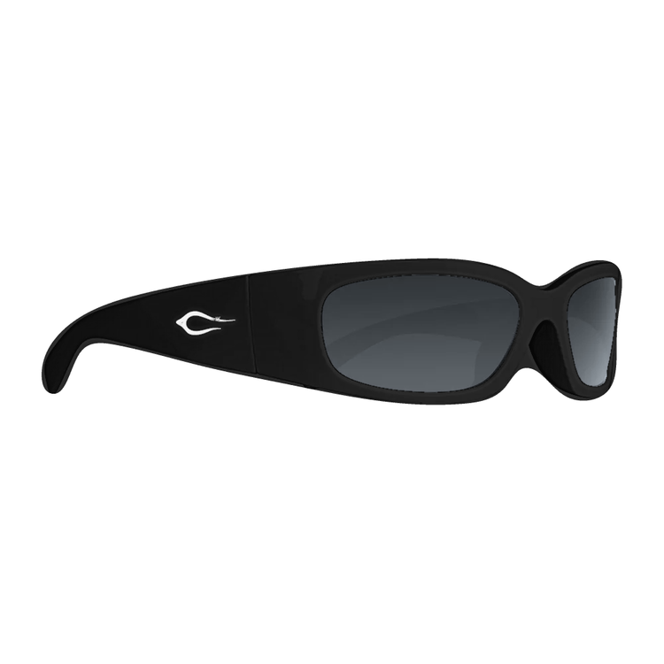 Napster sunglasses in black with smoke lenses, angled view