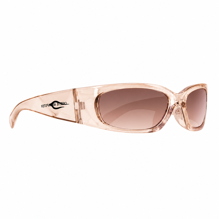 Napster sunglasses in champagne with polarized gradient tea lenses, angled view